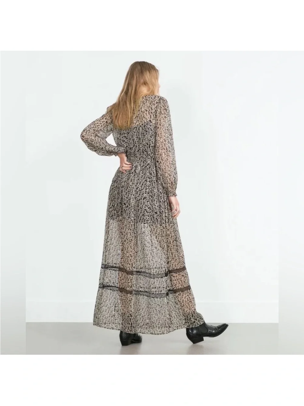 Zara Boho Floral Maxi Dress Sheer ( no slip)